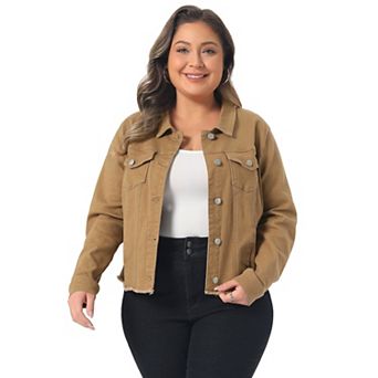 Women's Plus Size Outfits Classic Washed Front Frayed Denim Jacket