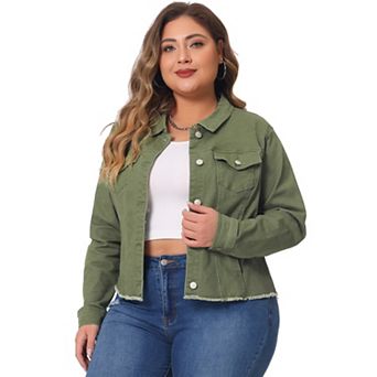 Women's Plus Size Outfits Classic Washed Front Frayed Denim Jacket