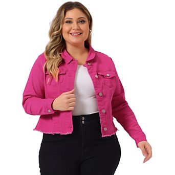 Women's Plus Size Outfits Classic Washed Front Frayed Denim Jacket