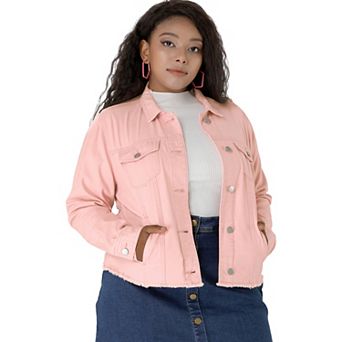 Women's Plus Size Outfits Classic Washed Front Frayed Denim Jacket