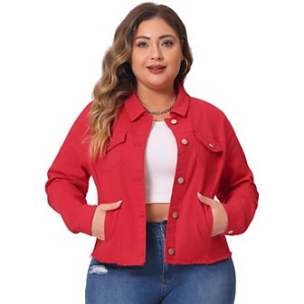 Women's Plus Size Outfits Classic Washed Front Frayed Denim Jacket