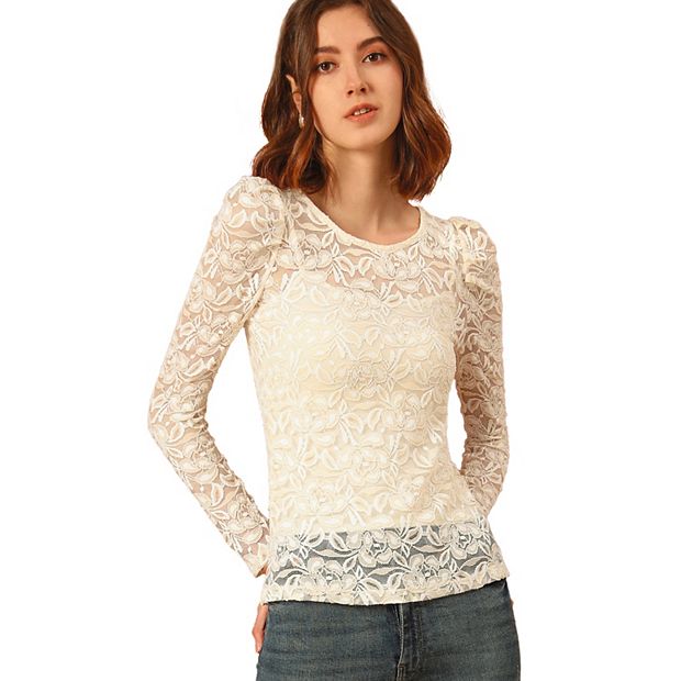 Women's Vintage Semi Sheer Long Sleeve Embroidery Blouse Women's Vintage Semi Sheer Long Sleeve Embroidery Blouse