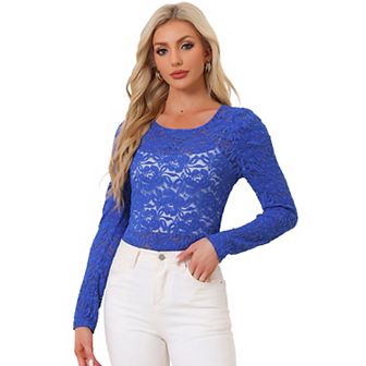 Women's Vintage Semi Sheer Long Sleeve Embroidery Blouse Lace Top