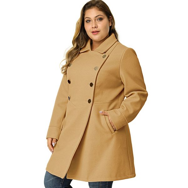 Women's Plus Size Winter Outerwear Double Breasted Long Overcoat