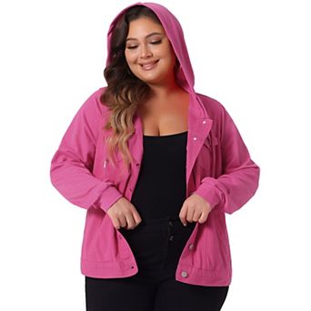 Women's Plus Size Layered Drawstring Hood Denim Jacket