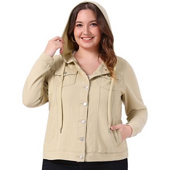 Women's Plus Size Layered Drawstring Hood Denim Jacket