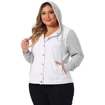 Women's Plus Size Layered Drawstring Hood Denim Jacket
