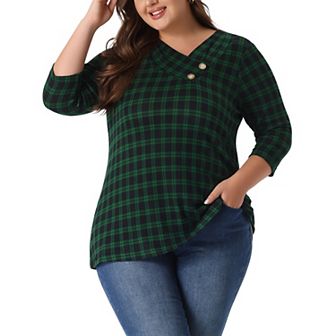 Women's Plus Size Boho Striped Knitted 3/4 Sleeve V Neck Top