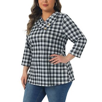 Women's Plus Size Boho Striped Knitted 3/4 Sleeve V Neck Top