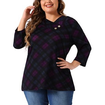 Women's Plus Size Boho Striped Knitted 3/4 Sleeve V Neck Top