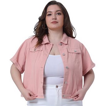 Women's Plus Size Fall Button Down Crop Jean Trucker Denim Jacket