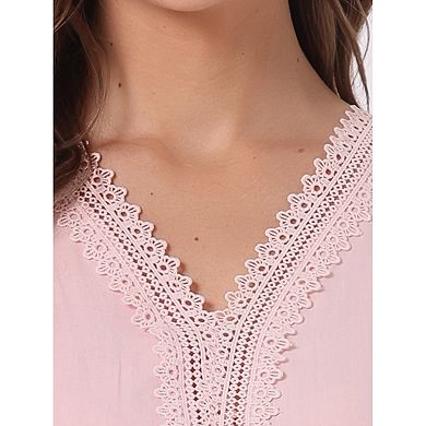 Women's V Neck Smocked Elastic Waist Short Sleeve Mini Dress