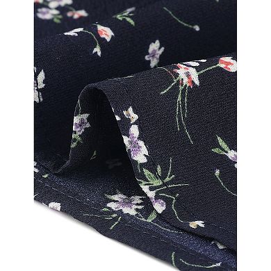 Women's Floral Crew Neck Casual Shirred Short Sleeve Blouse