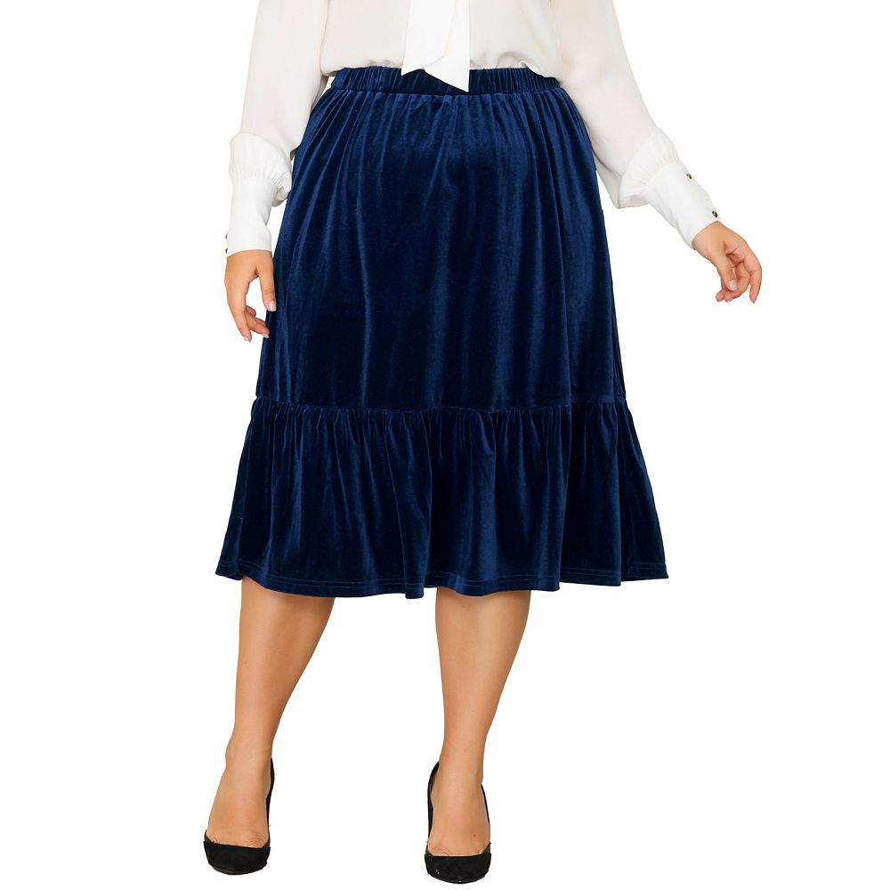Plus Size Skirt For Women Elastic Waist Ruffle Hem A Line Midi Party ...