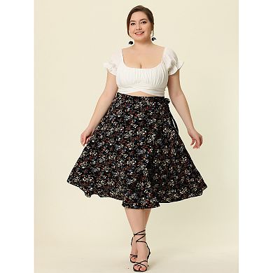 Women's Plus Size Summer Camping Floral A Line Wrap Midi Skirt