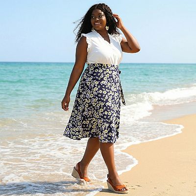Women's Plus Size Summer Camping Floral A Line Wrap Midi Skirt