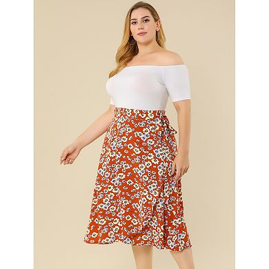 Women's Plus Size Summer Camping Floral A Line Wrap Midi Skirt