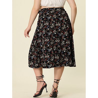 Women's Plus Size Summer Camping Floral A Line Wrap Midi Skirt