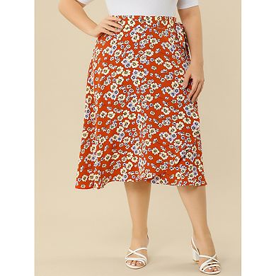 Women's Plus Size Summer Camping Floral A Line Wrap Midi Skirt