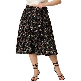 Women's Plus Size Summer Camping Floral A Line Wrap Midi Skirt