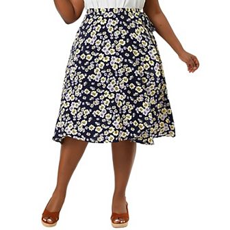 Women's Plus Size Summer Camping Floral A Line Wrap Midi Skirt