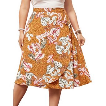 Women's Plus Size Summer Camping Floral A Line Wrap Midi Skirt