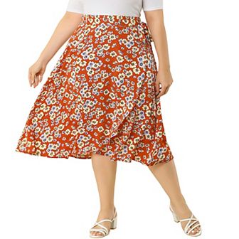 Women's Plus Size Summer Camping Floral A Line Wrap Midi Skirt