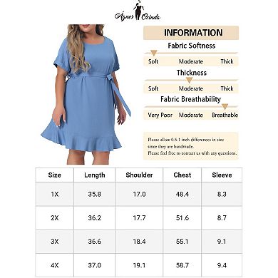 Women's Plus Size Plain Short Sleeve Ruffle Chambray Midi Dresses