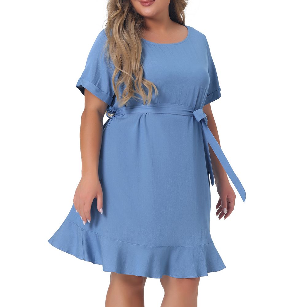 FRV Printed plus size chiffon short sleeve midi dress - Plainfield