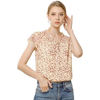 Women's Blouse V Neck Ruffle Floral Short Sleeves Chiffon Tops