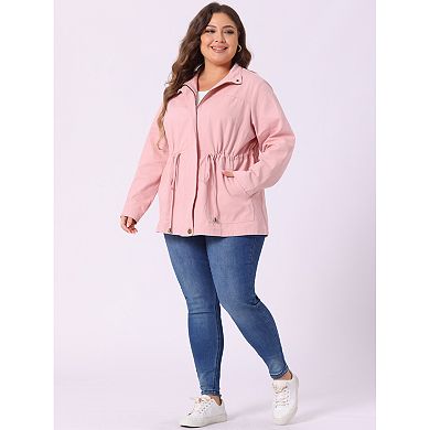 Women's Plus Size Long Sleeve Drawing Waist Fall Jacket