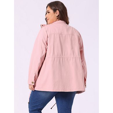 Women's Plus Size Long Sleeve Drawing Waist Fall Jacket