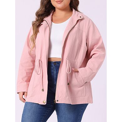 Women's Plus Size Long Sleeve Drawing Waist Fall Jacket