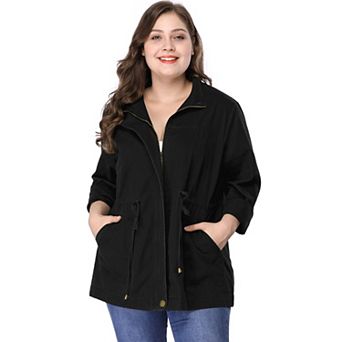 Women's Plus Size Long Sleeve Drawing Waist Fall Jacket
