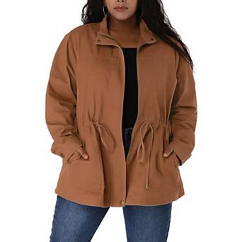 Women's Plus Size Long Sleeve Drawing Waist Fall Jacket