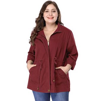 Women's Plus Size Long Sleeve Drawing Waist Fall Jacket