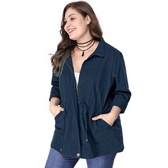 Women's Plus Size Long Sleeve Drawing Waist Fall Jacket