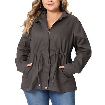 Women's Plus Size Long Sleeve Drawing Waist Fall Jacket