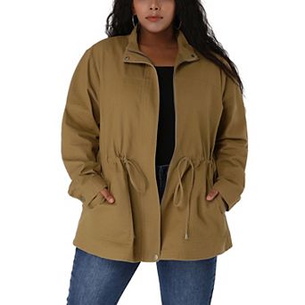 Women's Plus Size Long Sleeve Drawing Waist Fall Jacket