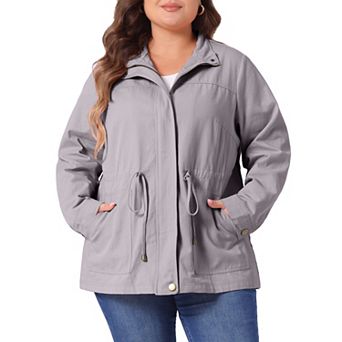 Women's Plus Size Long Sleeve Drawing Waist Fall Jacket