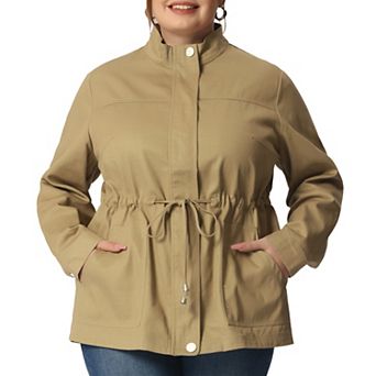 Women's Plus Size Long Sleeve Drawing Waist Fall Jacket