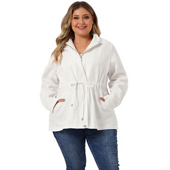 Women's Plus Size Long Sleeve Drawing Waist Fall Jacket