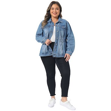 Women's Plus Size Fashion Outerwear Long Sleeve Button Denim Jacket