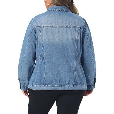 Women's Plus Size Fashion Outerwear Long Sleeve Button Denim Jacket