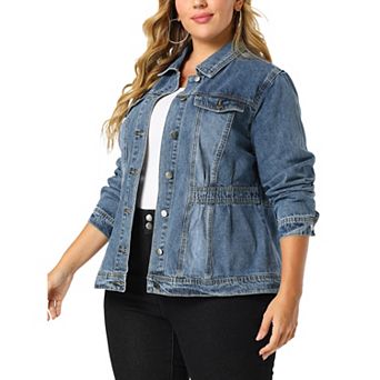 Women's Plus Size Fashion Outerwear Long Sleeve Button Denim Jacket