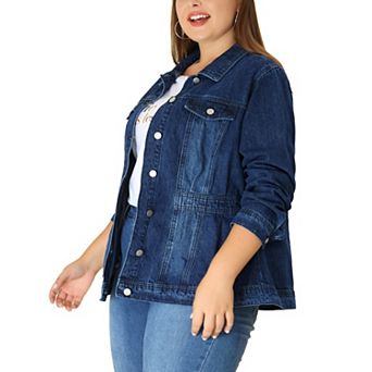 Women's Plus Size Fashion Outerwear Long Sleeve Button Denim Jacket