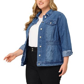 Women's Plus Size Fashion Outerwear Long Sleeve Button Denim Jacket
