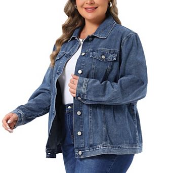 Women's Plus Size Fashion Outerwear Long Sleeve Button Denim Jacket