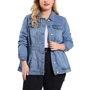 Women's Plus Size Fashion Outerwear Long Sleeve Button Denim Jacket
