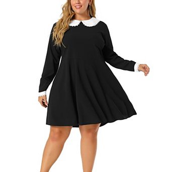 Women's Plus Size Winter Peter Pan Collar Above Knee Dress
